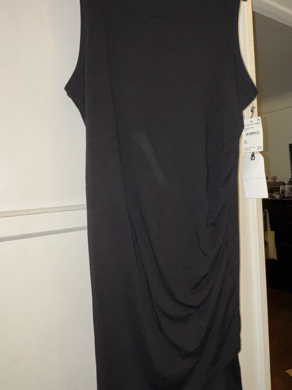 Leith Black Sleeveless Midi Dress with Draped Detail